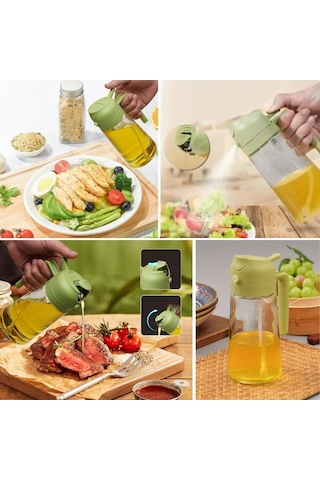 Buffer 2si 1arada Yağ Dökücü Ve Spreyli Yağdanlık Cam Yağ Püskür Şeffaf