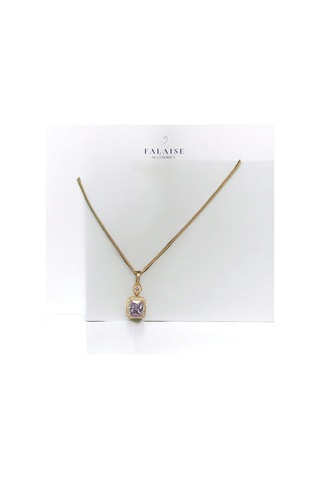 Lila Baget Taşlı Kolye&küpe Set - Altın Lila