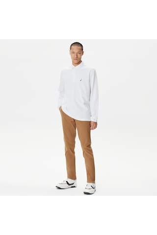 Nautica Erkek Beyaz Classic Fit Uzun Kollu Polo Düz K37351t Beyaz