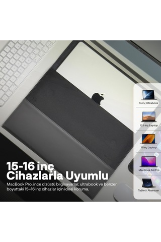 Woyax S-touch 15-16 İnç Kahverengi Nfc Özellikli Laptop Çantası Su Geçirmez Apple Macbook Uyumlu Kılıfı Apple iPad Tablet El Çantası Gri