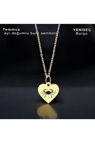 Yengeç Burçlarına Zincirli 14 Ayar Altın Plakalı Kalp Motifli Hediyelik Kolye-352burç Yengeç