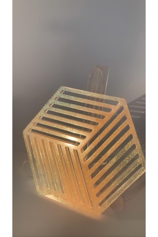 Turuncu Simli Süslemeli Epoksi Bardak Altlığı Geometrik Desen Turuncu