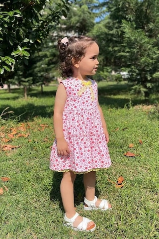 Dantel Kurdele Detaylı Kolsuz Çiçekli Kız Çocuk Bebek Elbise 001