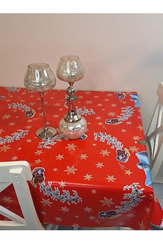 Yeni Yıl Desenli Elyaflı Pvc Masa Örtüsü Silinebilir Ve Su Geçirmez Muşamba Mrl134a Kırmızı