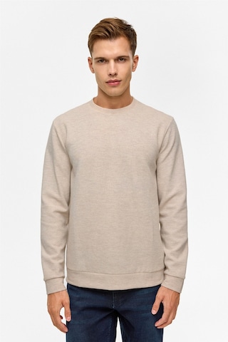 Süvari Bol Kesim O Yaka Melanj Desenli Waffle Sweatshirt Kahve