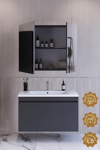 Teta Home Tokyo 65 Cm Mdf Banyo Dolabı Seti Antrasit