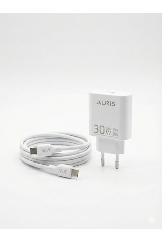 Auris Ars-ch60 30w Ultra Slim Gan Hızlı Şarj Adaptörü + Type-c Kablo 30w Slim Adaptör + 1m Kablo