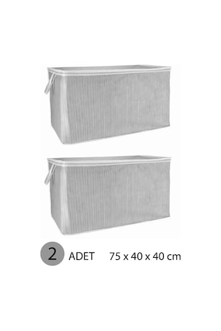 2 Adet Gri Çizgili Fermuarlı Maxi Boy Hurç Yastık-yorgan-kıyafet Düzenleyici 75 40 40 Cm Gri-beyaz
