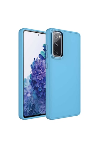 Galaxy S20 Fe Kılıf Metal Çerçeve Ve Buton Tasarımlı Silikon Zore Luna Kapak Sierra Mavi