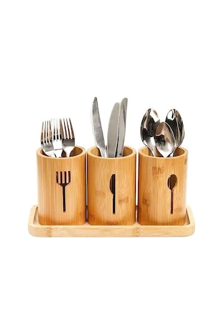 Bambu Kaşıklık 3 Bölmeli Tezgazüstü Kaşıklık