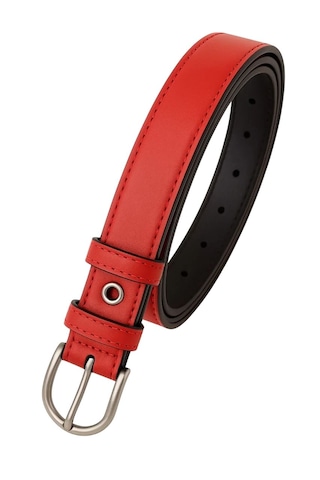 Kadın Kemer Kırmızı Deri Kumaş Ve Kot