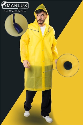 Marlux Unisex Su Rüzgar Geçirmez Kapüşonlu Çıtçıt Düğme Eva Yağmurluk - Sarı - Lacivert