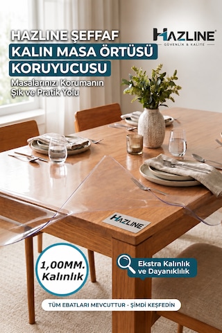 Şeffaf Masa Koruyucu Örtü 1,00 Mm Kalın Pvc Mika Kaymaz Leke Tutmaz Çizilme Önleyici Örtü