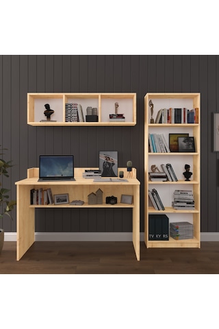 Asra Trend Çalışma Masası Seti ÇMT001 %100 MDF Kitaplıklı Raflı Ofis Takımı Safir Meşe