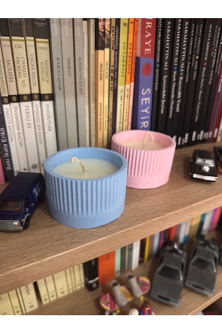 Dekoratif Beton Mum El Yapımı Tırtıklı Desen Pembe 100 Gr Mavi