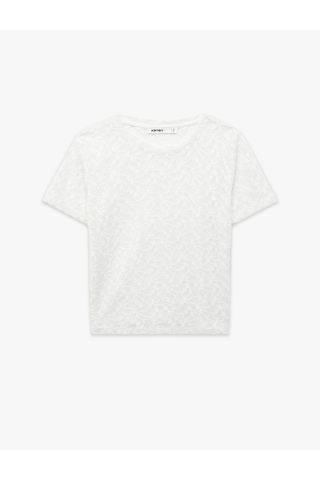 Koton Yarı Transparan Slim Fit Kısa Kollu Dantel Crop Tişört Beyaz 6sak50397ek