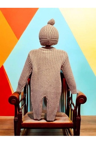 Bebek Örgü Fitilli Bereli Kışlık Tulum-15298 Gül Kurusu