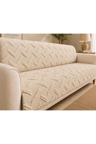 Sycamore Home Koltuk Örtüsü 175x215 Cm Çekyat Örtüsü, Kaymaz, Yıkanabilir, Lüks Kumaş Şönil Jakarlı Bej