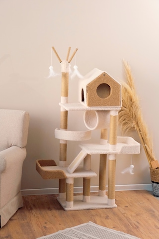 Kuara Bella Kedi Ağacı 3 Katlı Tırmalama Direği Yatak ve Oyuncaklı