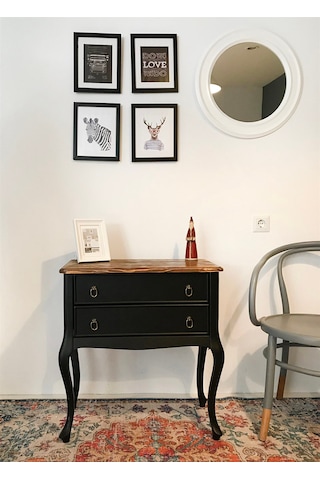 Wooding Masif 2 Çekmeceli Siyah Ceviz Komodin - Mini Konsol