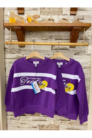 Aysbebe Tweety Baskılı Kız Çocuk Sweatshirt Mor AY-M7S10073-70633