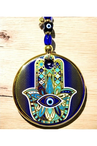 Yaldızlı Mavi Renk Fatma Ana Eli Duvar Süsü Cam Duvar Dekoru