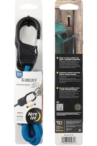 Nite Ize Slidelock Carabiner Bungee Gergi Lastiği / Kilitlenebilir Karabinalı Bungee Yük Sabitleyici Mavi- 91 Cm