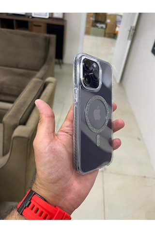 Apple Uyumlu iPhone 11 Simli Magsafe'li Kaliteli Premium Kadın Telefon Kılıf Gri