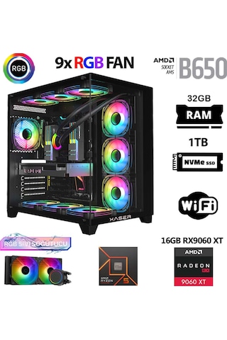 Xaser Lexus X760 R5-7500F 32 GB 1 TB M.2 NVMe SSD 16 GB RX9060XT Free Dos Masaüstü Oyuncu Bilgisayarı