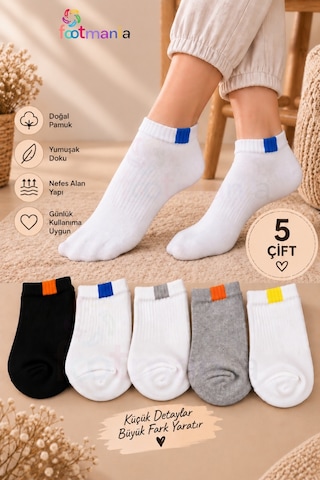 Footmania 5 Çift Kadın Yazlık Spor Patik Çorap Seti Beyaz
