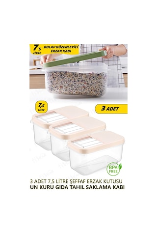 Multibox 7,5 Litre Sürgülü Kapak Çok Amaçlı Tablet Deterjan Erzak Saklama Kabı 3 Adet 7,5lt