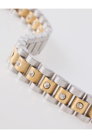 Jimmy Key Jimmy Key Altın İki Renkli Taş Detaylı Zincir Bileklik 6sw347031150