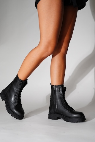 Luvishoes Breva Siyah Cilt Kadın Postal Bot Siyah