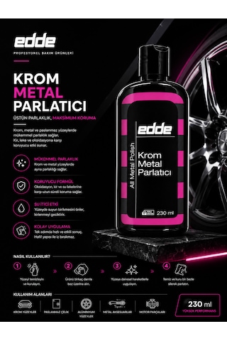 Edde Araba Araç Oto Krom Ve Metal Parlatıcı Temizleyici 230ml Oto Detailing