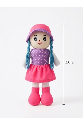 Fatma Bebek 48cm Büyük Puantiye Desenli Elbiseli Ve Şapkalı El Yapımı Oyuncak Bez Bebek Pembe