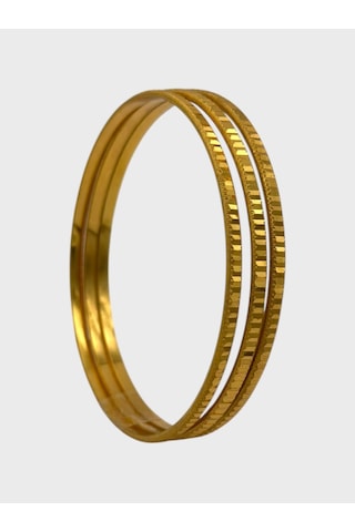 Arnes Jewelry Çelik 22 Ayar Altın Kaplama Desenli Ajda Bilezik - 3 Adet 21 Cm Ar625nes Gold