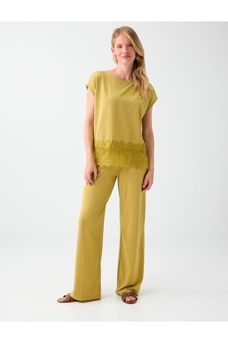Jimmy Key Jimmy Key Yağ Yeşili Bol Paça Uzun Düz Pantolon 6sw187251307