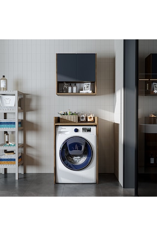 Çamaşır-kurutma Makinesi Dolabı+ Üst Dolabı, Banyo Dolabı 65 Cm Atlantik Çam - Antrasit