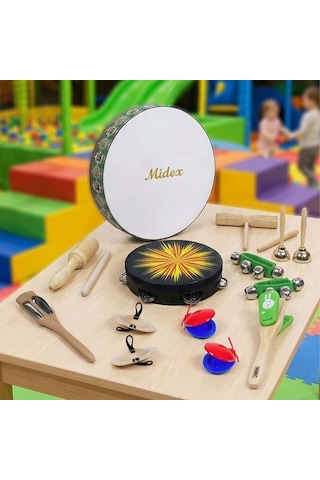 Midex Örf Aletleri Seti Small Paket Bendir Tef Marakas Zil Blok 10 Parça