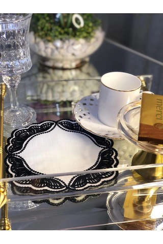 Majestik Siyah Dalgalı Nakış Peçete 2'li Set 15x15cm Premium Kokteyl Sunum Peçetesi Çok Renkli