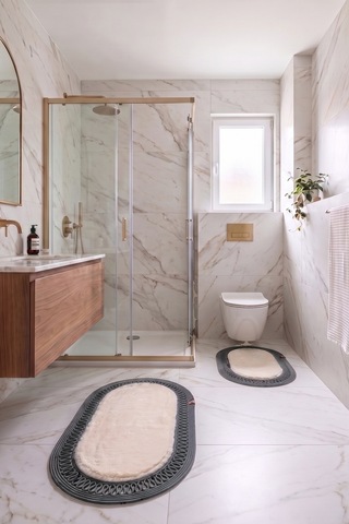 Banyo Paspası Takımı 60x100+40x60 Cm İç Trikot Bej & Antrasit Gri