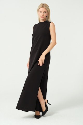 Derin Yırtmaç Basic Uzun Elbise Siyah