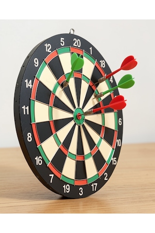 Ahşap 15 İnç Dart Tahtası, Kolay Montajlı, 4 Ok