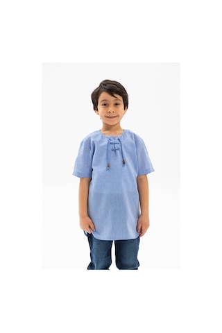 Eliş Şile Bezi Kısa Kol Şile Bezi Zımbalı Erkek Çocuk Tshirt Mavi 3032