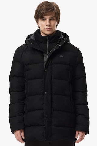 Lacoste Down Fill Mens Jacket Sabit Kapüşonlu Kaz Tüyü Erkek Fitilli Mont Siyah