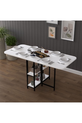Asra Trend Metal Ayaklı Katlanır Mutfak Masası KM-31 %100 MDF Akıllı Yemek Masası Beyaz