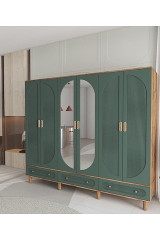 Soho 6 Kapaklı Çekmeceli Gardırop - Tamamı Mdf Yeşil