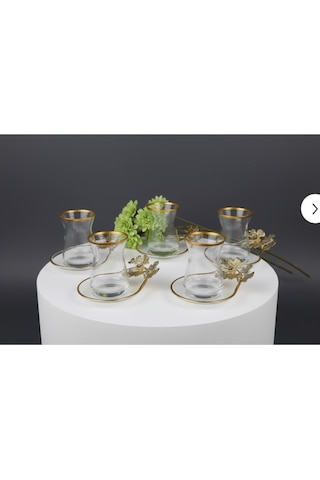 Çnr Home Collection Özel Seri 6 'lı Yaldizli Kelebek Detayli Çay Takimi Gold