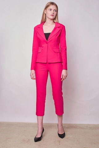 Kadın Yakalı Cep Kapaklı Uzun Kol Hafif Likralı Kumaş Blazer Ceket Pantolon Jument 40076 -fujya Fujya