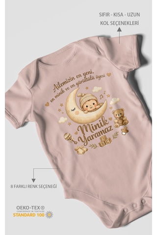 Morivokids Ailemizin En Yeni Yazılı Kısa Kollu Bebek Body %100 Pamuk Pastel Pembe